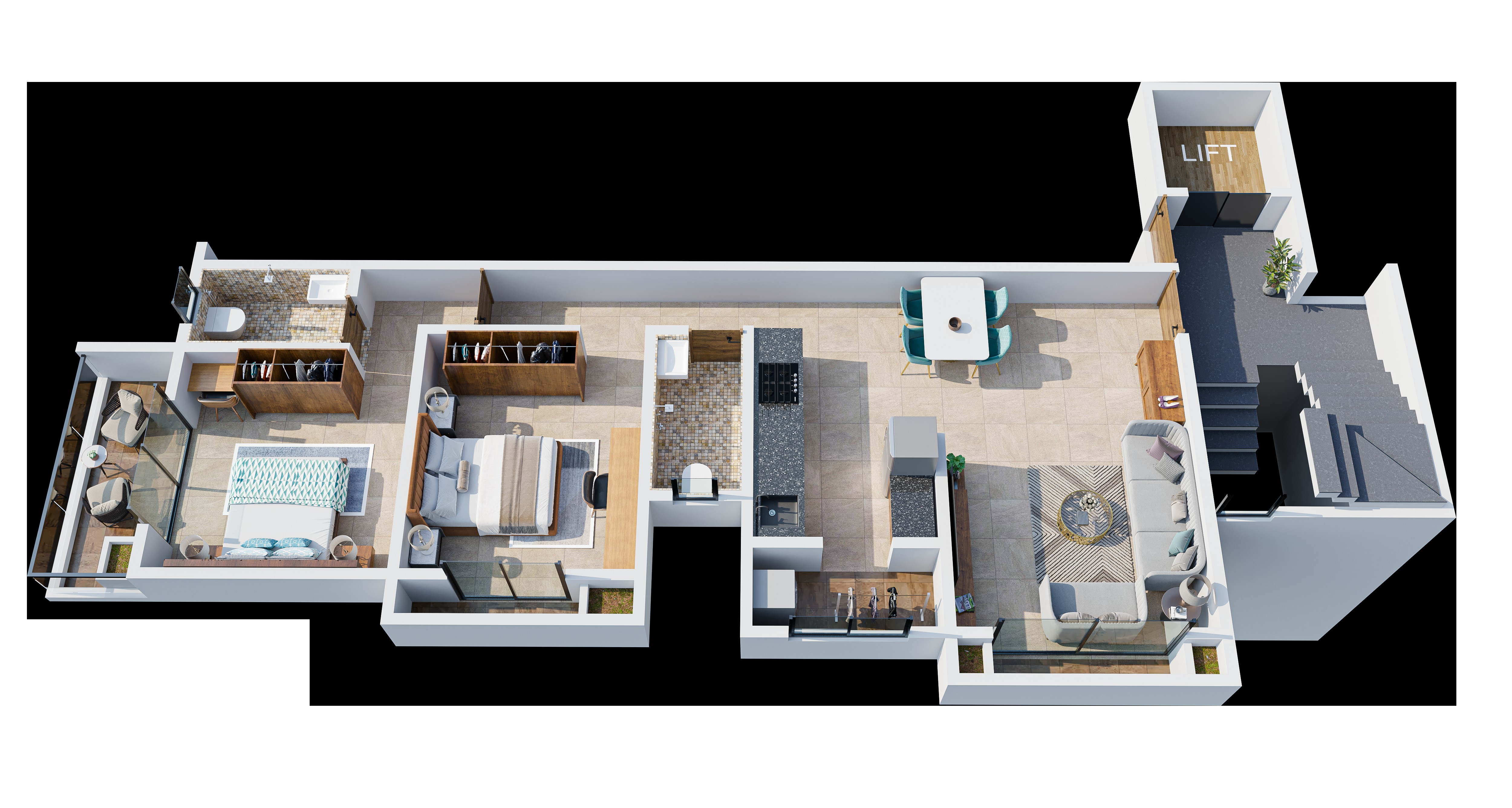 2 BHK Type A apartment layout